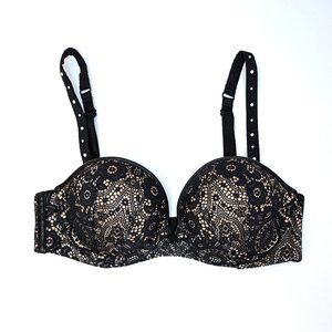 Victoria's Secret VS Intimates Very Sexy Multi-Way Black Beige Bra Lace Size 32C